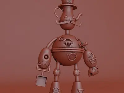 robot steampunk wearing top hat Low-poly 3D model