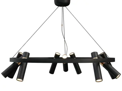 Black Mutil Pipe Chandelier 9 Lamps 3D model
