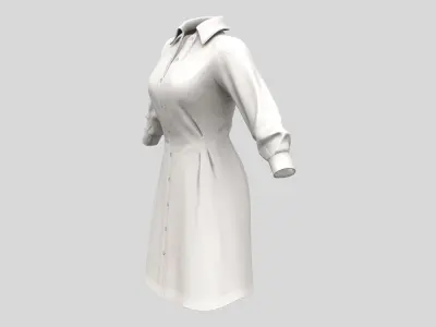 Long Sleeve Buttoned Up White Shirt Dress Low-poly 3D model