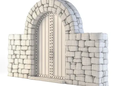 Forge Stone Wall with Gate 3D model