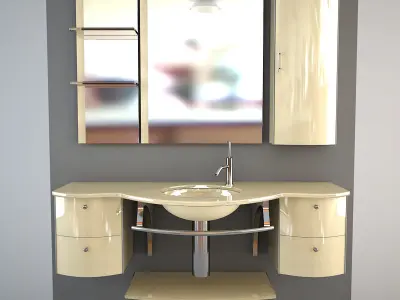 Glass wash-basin with cabinets mirror and lamp 3D model