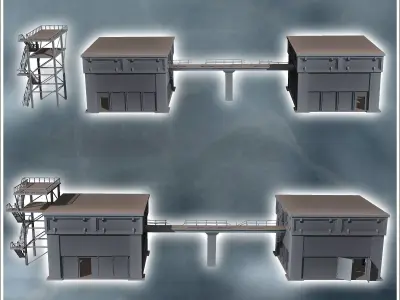 Double industrial buildings with central walkway and external st 3D print model