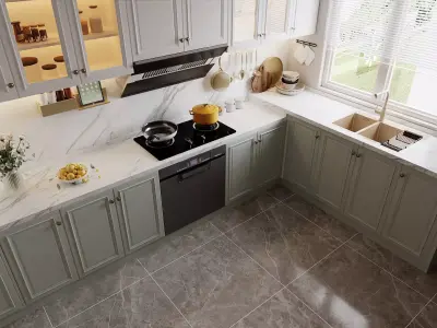 Bright Modern Classic Shaker Kitchen With Mint Cabinets 3D model