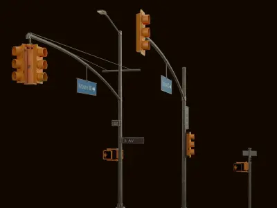High Poly Traffic Lights Pack- 3 variant Low-poly 3D model