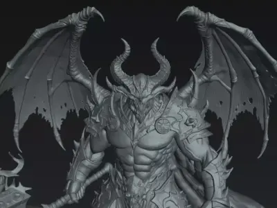Imposing Demon with Mace STL  DnD Tabletop Miniature 3D Print 3D print model