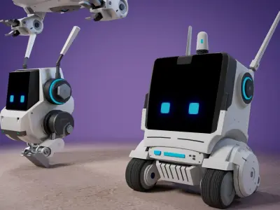 Cute Robots Low-poly 3D model