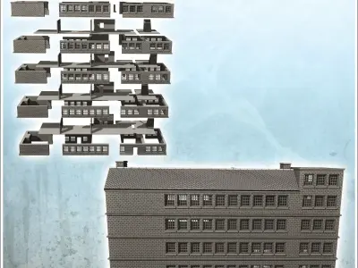 Large multi-storey brick industrial building with chimney 15 - M 3D print model