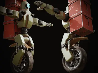 The Grabber robot riding tricycle with boxes Low-poly 3D model