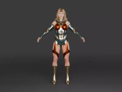Crimson Valkyrie  Superheroine 3D Character with Armor and Hair Low-poly 3D model