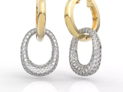Pave Diamond Dangle Huggie Earrings 3D print model