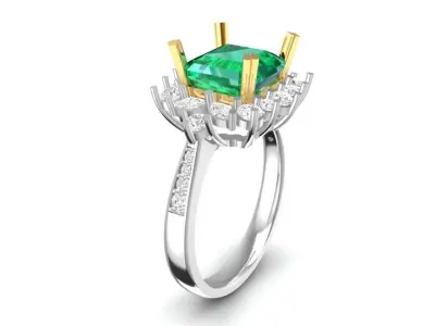 Luxury Emerald Cut Halo Diamond Ring 71 3D print model