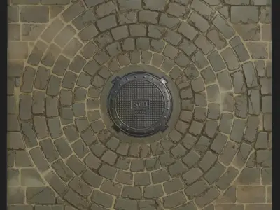 Radial Sidewalk with sewer hatch Texture