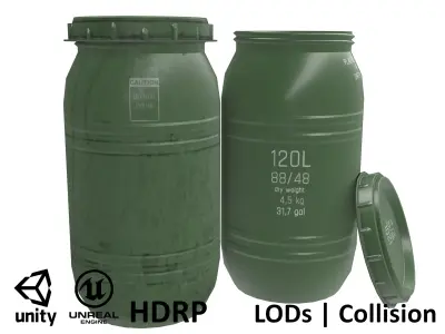 Game-ready Plastic Barrel - clean and dirty - green Low-poly 3D model
