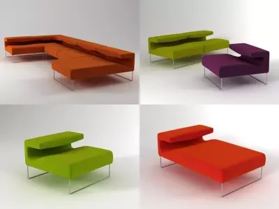 Lowseat four different colored sofas 3D model
