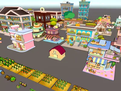 Small Town Pakage Low-poly 3D model