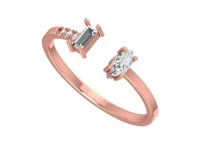Solitaire Women Light Weight Baguette Marquise stone Band Ring 3D print model