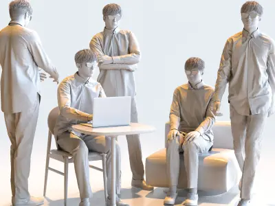 Posed Asian Casual Man - 5 Pack 2 - C1-M2E 3D model