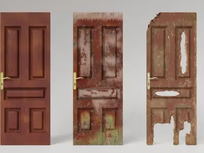 wooden doors set Low-poly 3D model