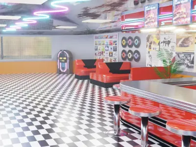 Retro Cafe Scene 3D model