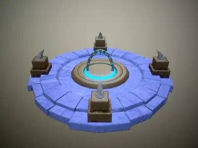 Low poly game ready Portal circle with lights Low-poly 3D model