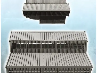 Large modern warehouse with exterior stairs and multiple access  3D print model