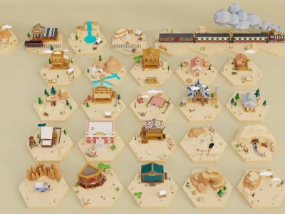 Low Poly Wild West Set Low-poly 3D model