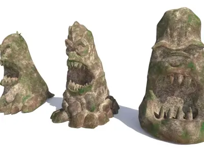 stone totems shaped like monsters 3D model