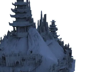 Island fortress Chinese Architecture Full fortress 3D model