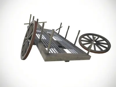 Broken bullock cart Low-poly 3D model