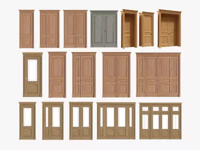 Classic wooden interior doors glass with furniture 3D Model Pack