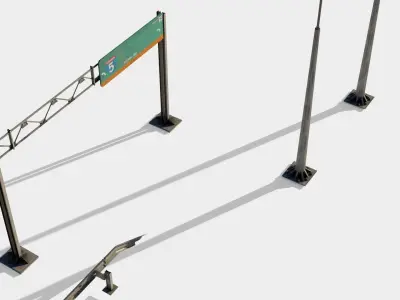 highway guard rail signs and street lights with 4k pbr textures Low-poly 3D model