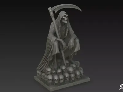Death Reaper Statue Throne Pose Low-poly 3D model