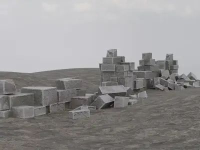 Ruined Brick Wall Low-poly 3D model