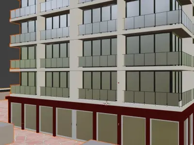 Apartment buildign with glass Free 3D model