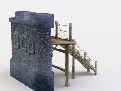 Masonry wall with wooden stairs Low-poly 3D model