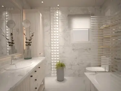 Bathroom with vanity and mirror 3D model