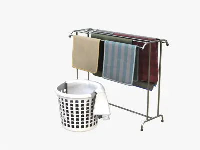 Clothesline with Laundry basket 3D model