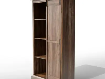 Modern Farmhouse Grooved Sliding Door Tall Storage Cabinet Low-poly 3D model