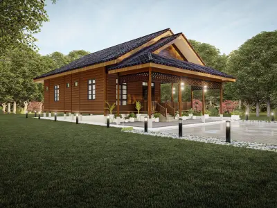 Timber house of Malaysia and Indonesia 3D model