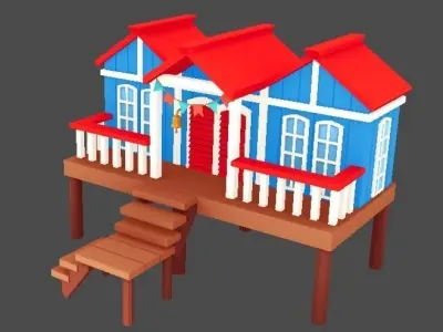 Stylized Cartoon Beach Houses Pack Low-poly 3D model