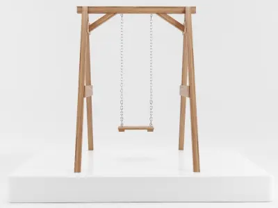 Wooden playground swing with one seat 3D model