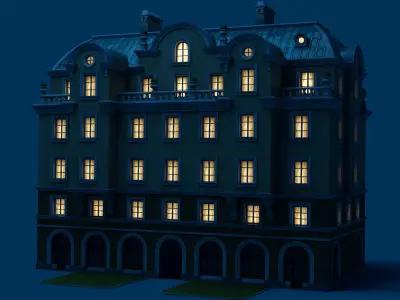 Neoclassic hotel Low-poly 3D model