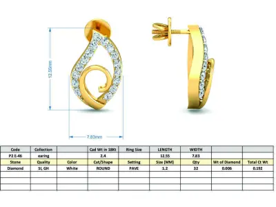 Yellow gold diamond  earring-P2 E-46 3D print model