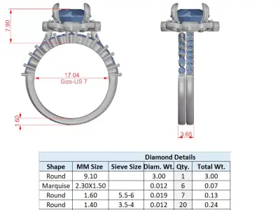 Round Halo Diamond Engagement Ring CAD Model Files 3DM 3D print model