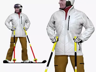 001200 skiman in white jacket khaki pants 3D model