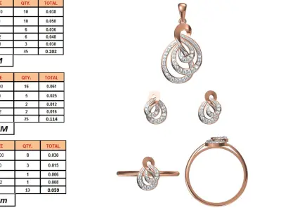 Light wt Ring Earrings Pendant set stl jcd 1-render details 3D print model 30