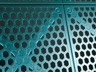 Cyan Hexagonal Perforated Metal Grill Transparent PBR Seamless Texture