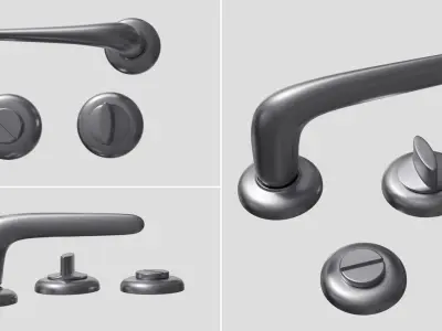 Door handle on round rose with turn and release Low-poly 3D model