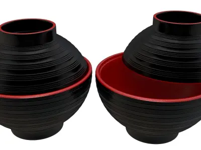 Black Classic Traditional Lidded Japanese Miso Soup Bowl 3D model