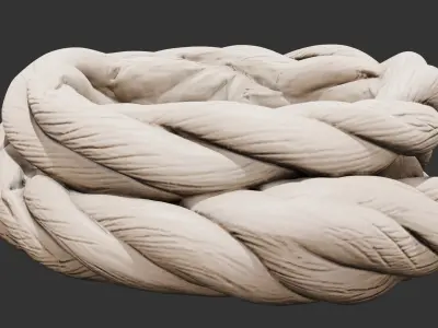 Coiled Rope Bundle on Wooden Floor Low-poly 3D model